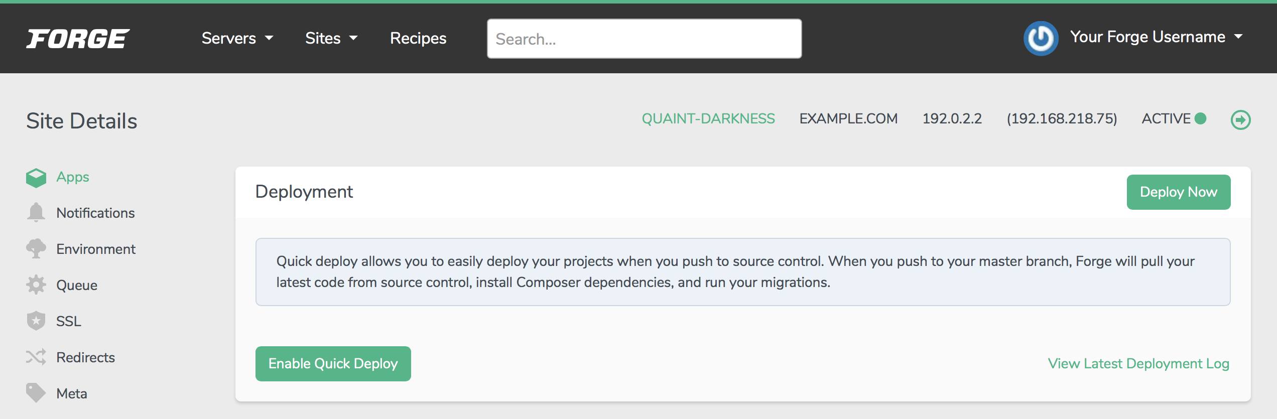 The quick deploy option Quick Deploy