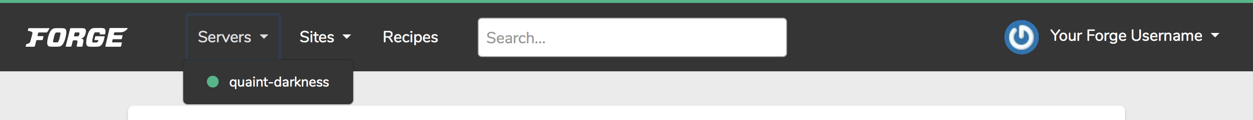 The servers drop-down menu Servers Menu