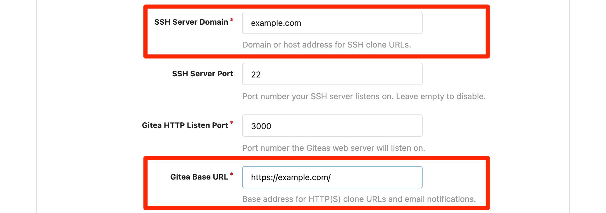 Gitea general settings.