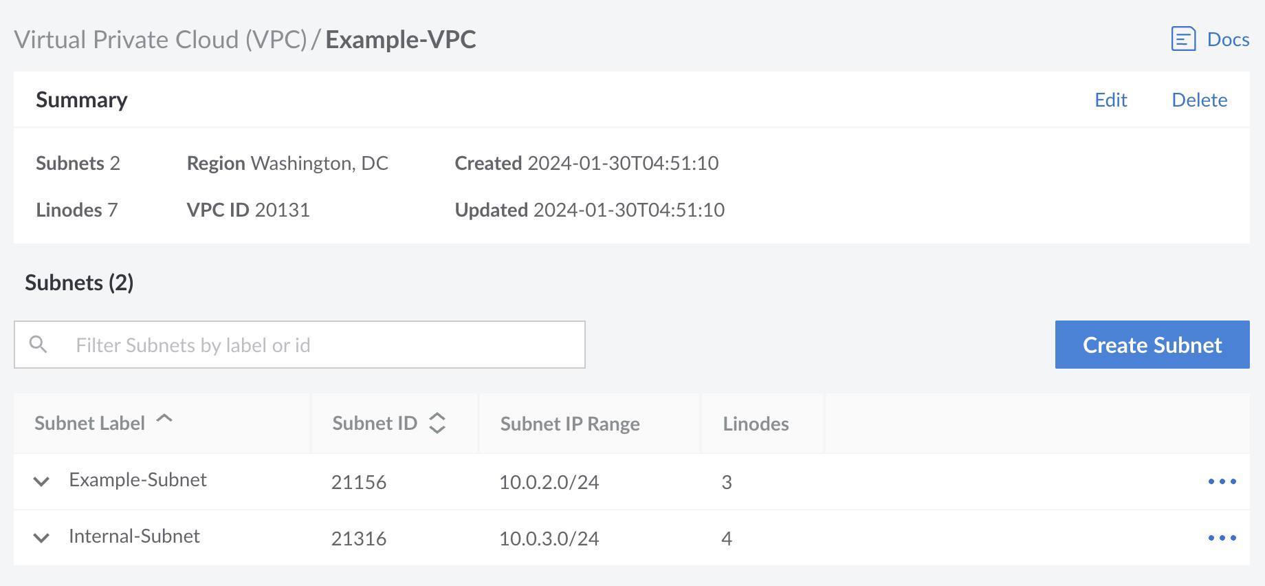 Screenshot of the VPC summary in Cloud Manager Screenshot of the VPC summary in Cloud Manager